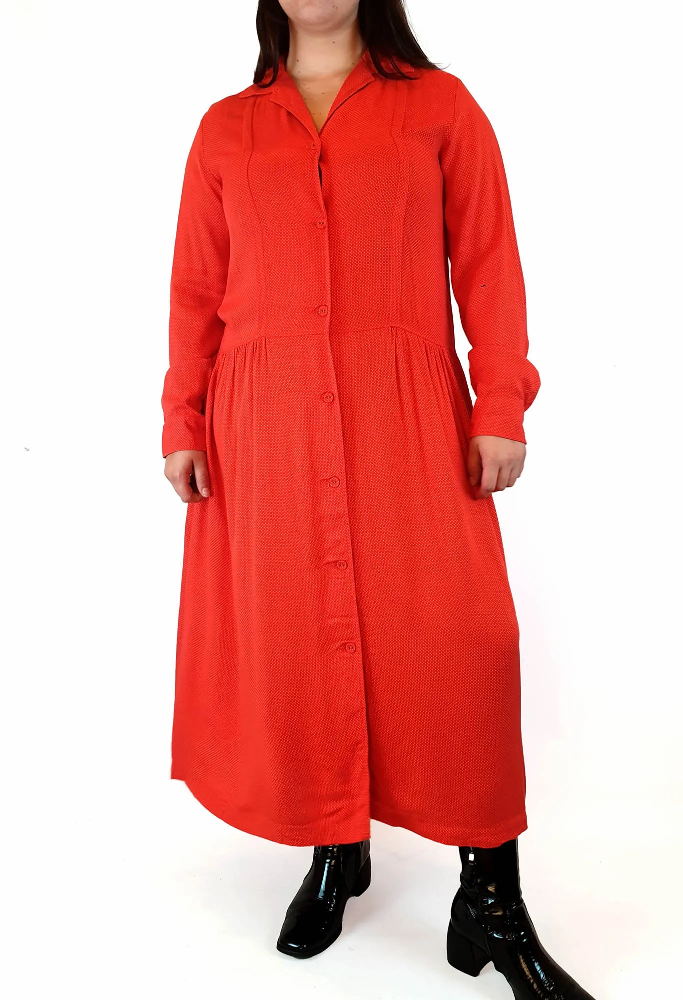 Ines De La Fressange x Uniqlo red dotty long sleeve maxi dress size L (best fits 14-16)