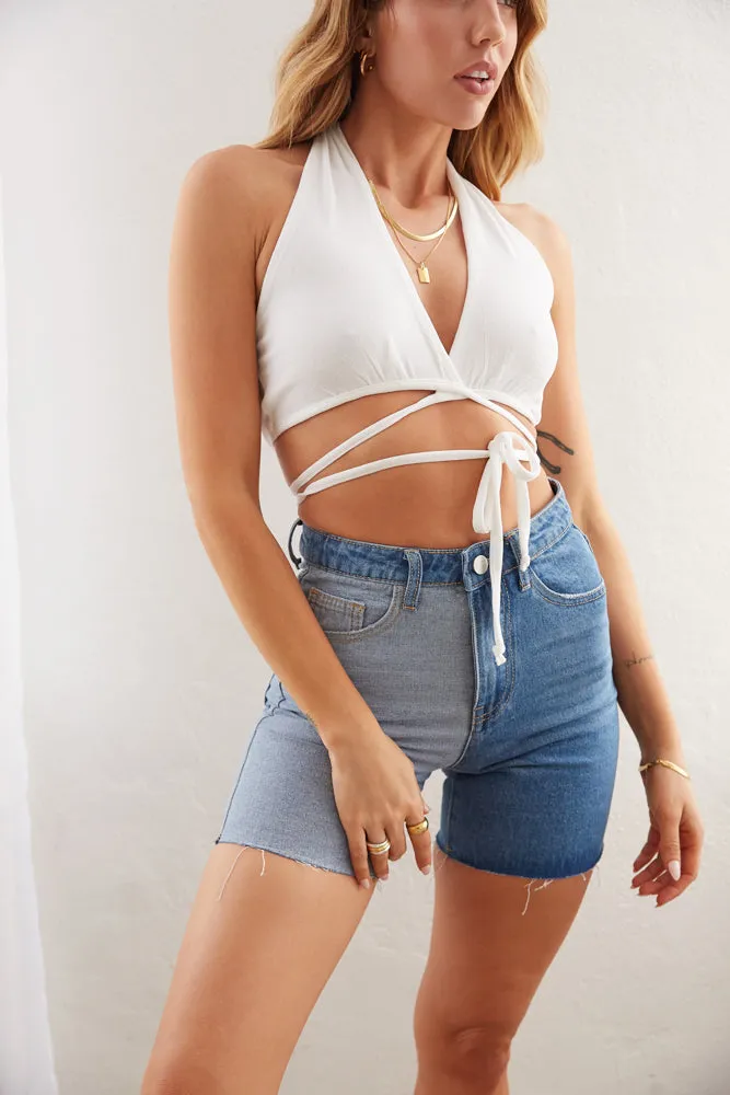 Iris Halter Wrap Tie Top