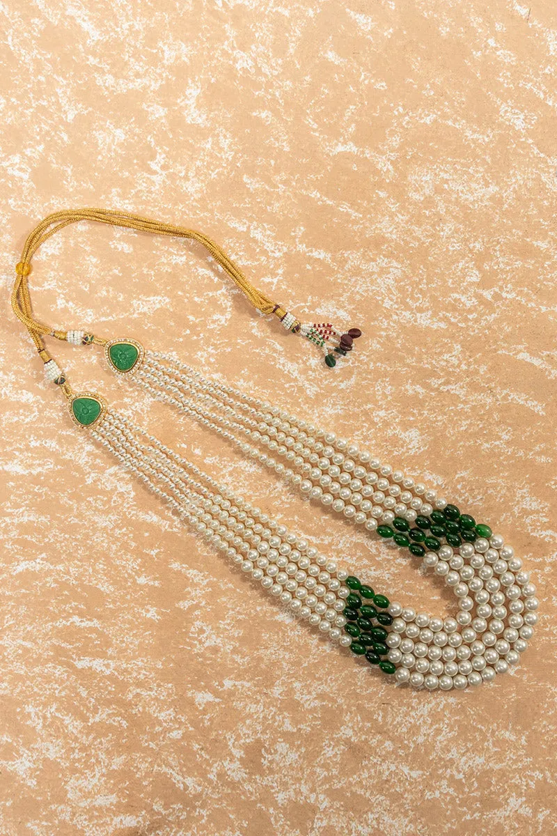 Ivory and Dark Green Pearl Mala