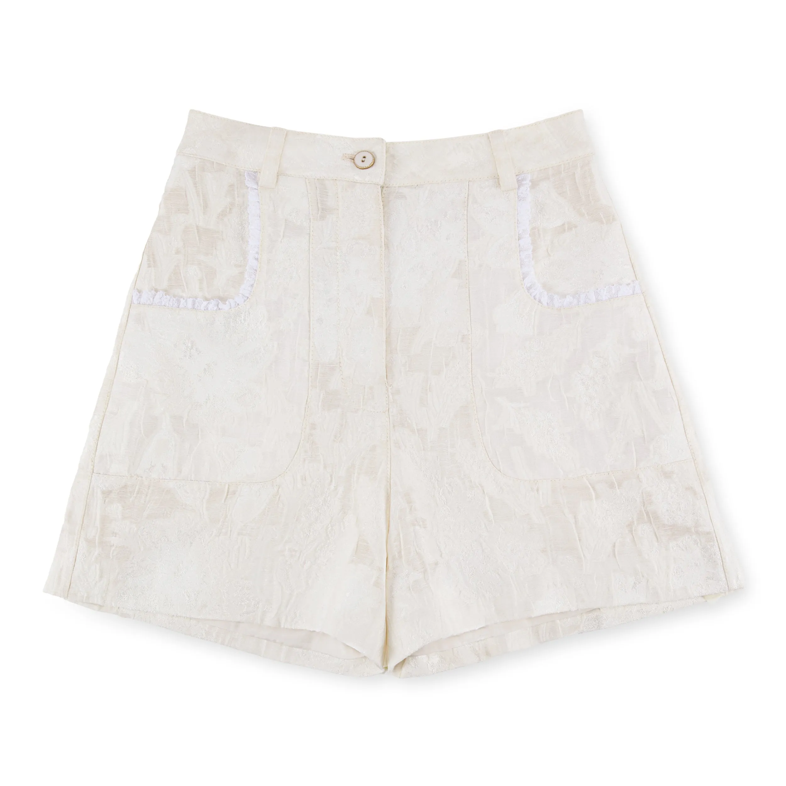Jacquard Shorts with Lace Trim Detail  (Try-on)