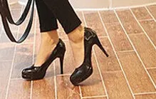 Japanned Leather Platform Round Toe High Heels