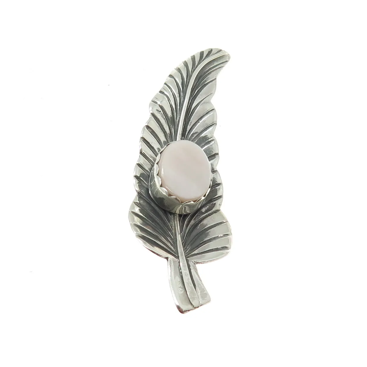 JASON LIVINGSTON NAVAJO Old Pawn Sterling Silver MOP Feather Tribal Pin Brooch