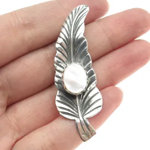 JASON LIVINGSTON NAVAJO Old Pawn Sterling Silver MOP Feather Tribal Pin Brooch