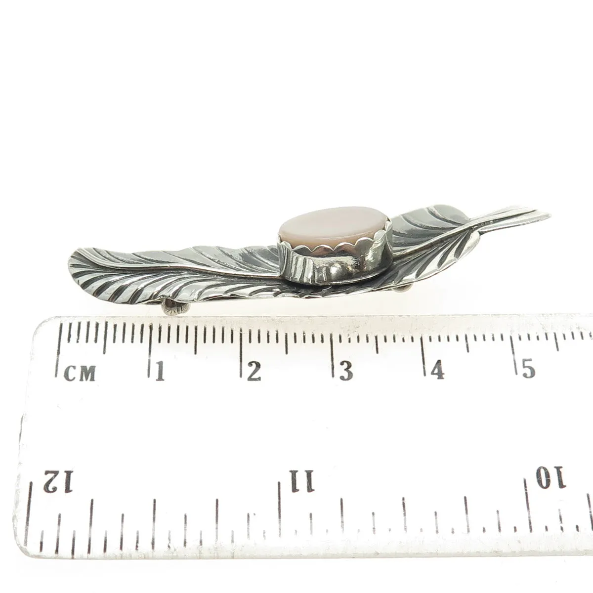 JASON LIVINGSTON NAVAJO Old Pawn Sterling Silver MOP Feather Tribal Pin Brooch