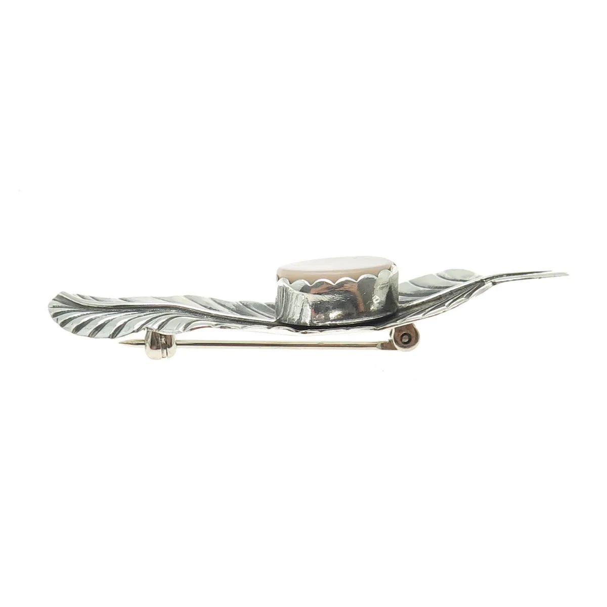 JASON LIVINGSTON NAVAJO Old Pawn Sterling Silver MOP Feather Tribal Pin Brooch