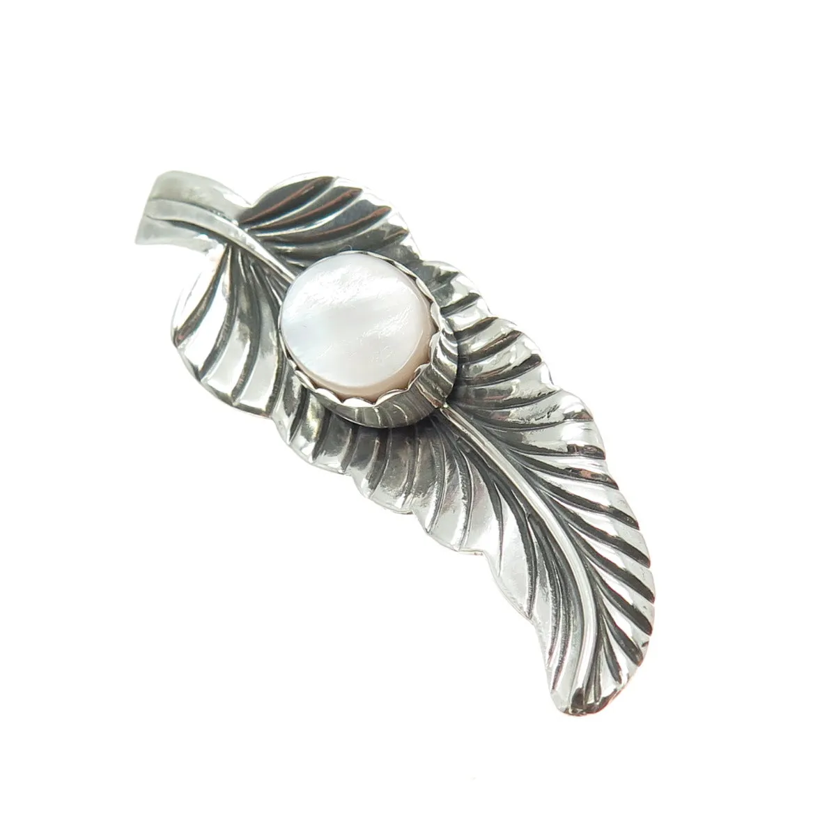 JASON LIVINGSTON NAVAJO Old Pawn Sterling Silver MOP Feather Tribal Pin Brooch