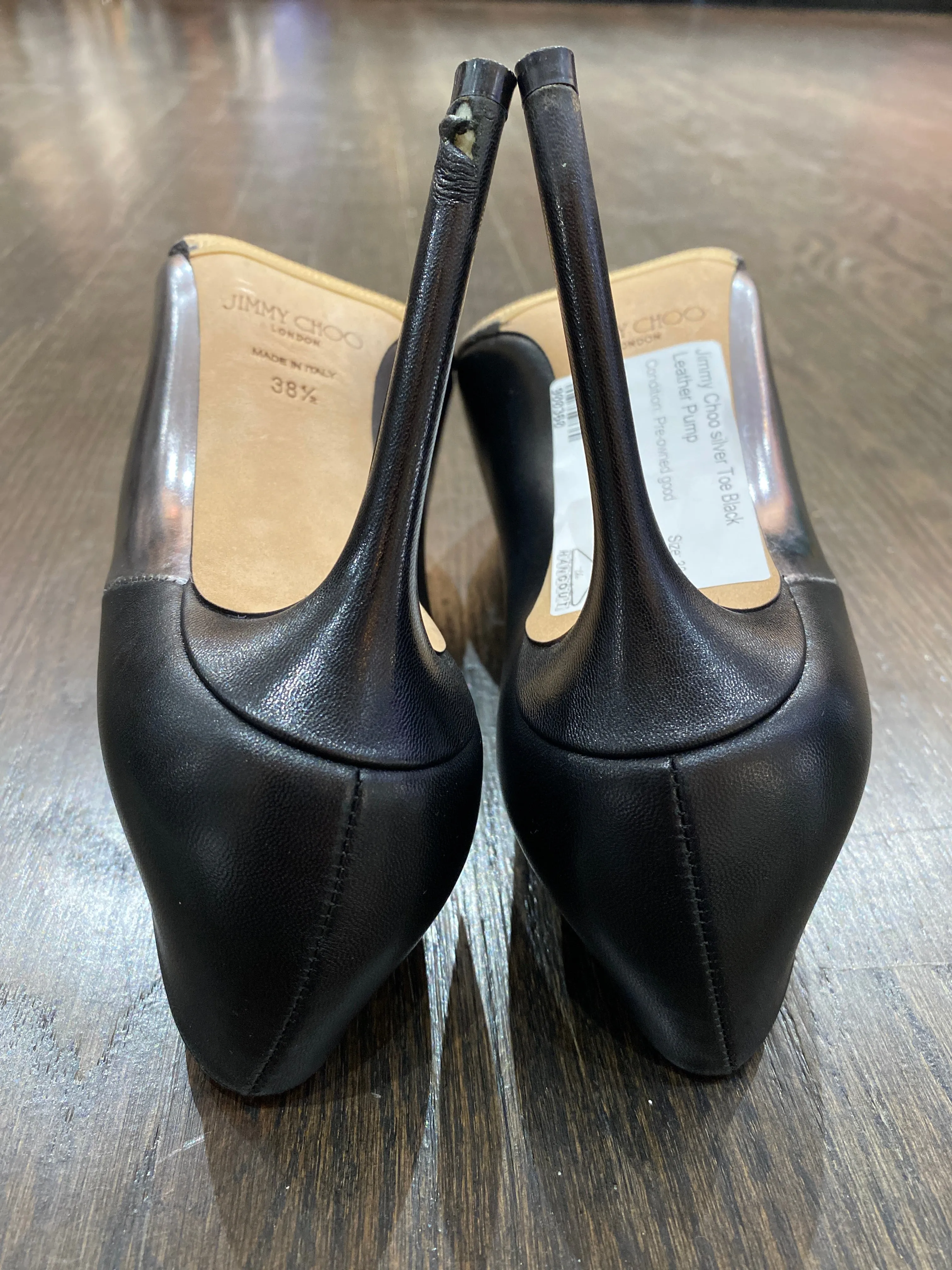 Jimmy Choo silver Toe Black Leather Pump
