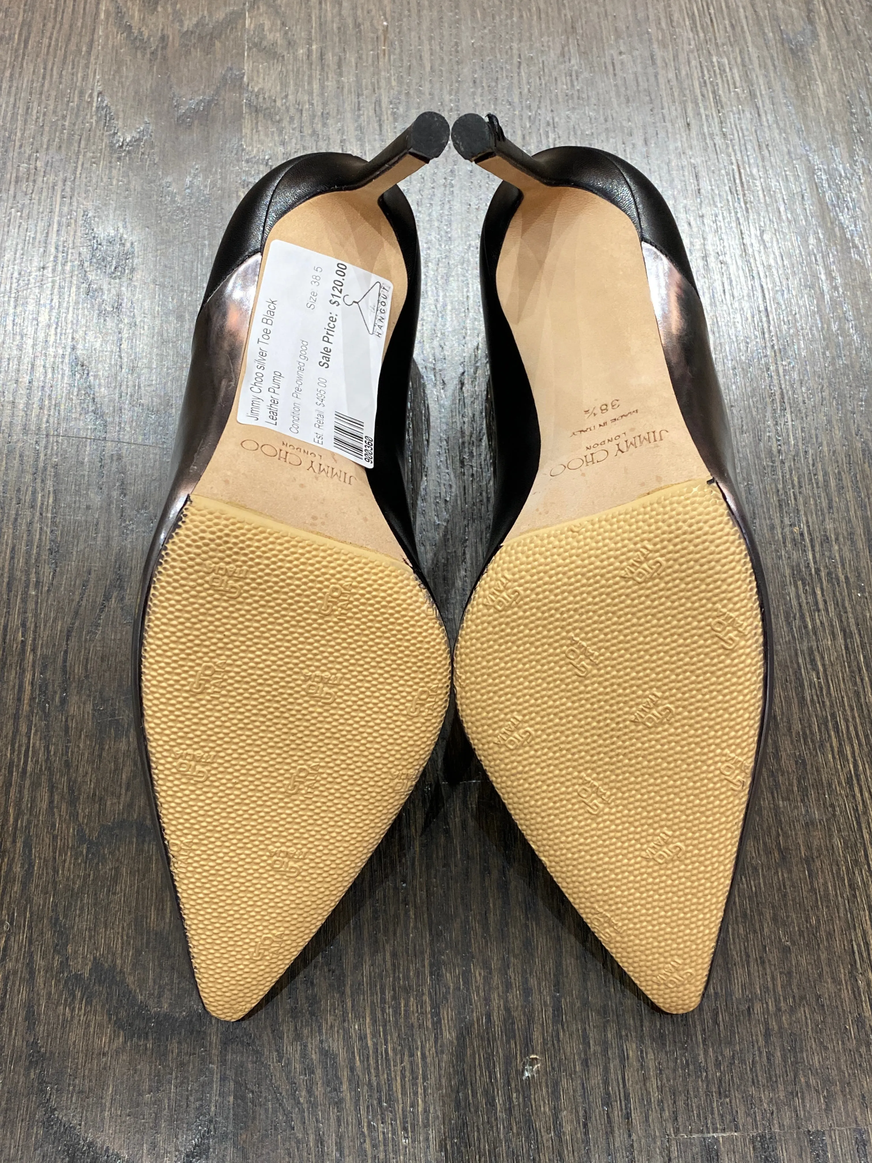 Jimmy Choo silver Toe Black Leather Pump