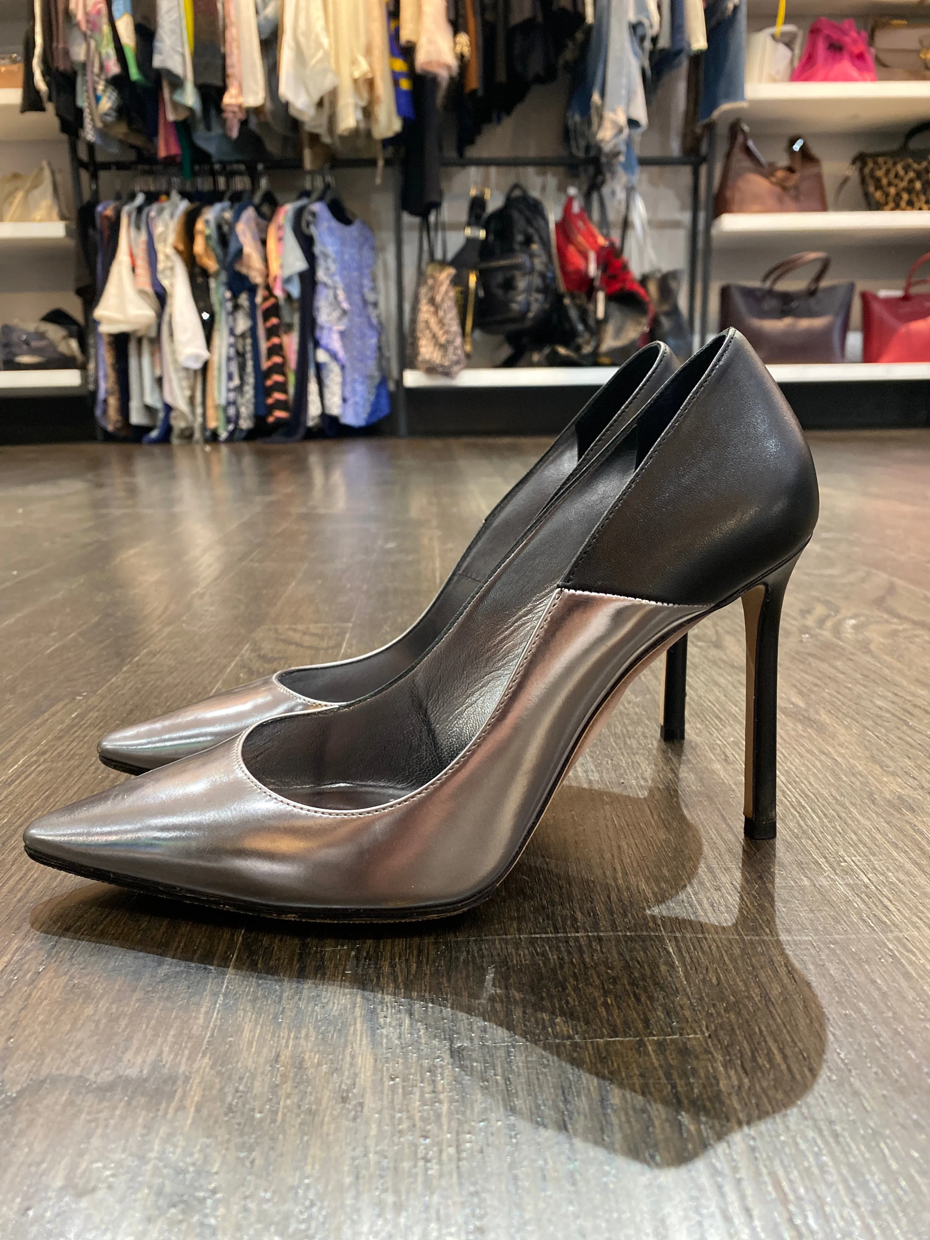 Jimmy Choo silver Toe Black Leather Pump