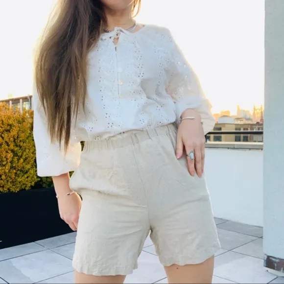 J.Jill Linen High Waist Short Pull On Shorts Tan S