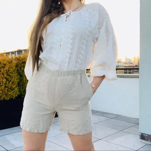 J.Jill Linen High Waist Short Pull On Shorts Tan S