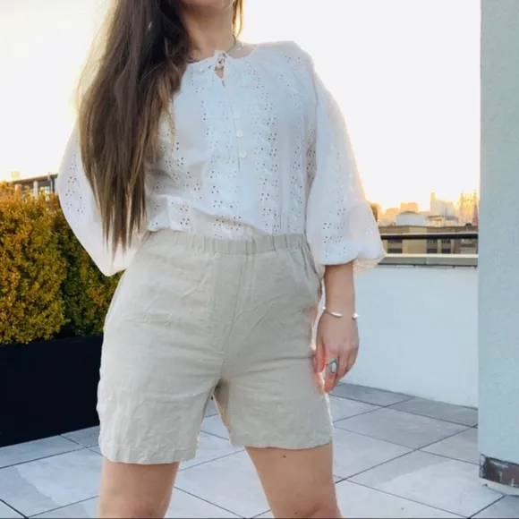 J.Jill Linen High Waist Short Pull On Shorts Tan S