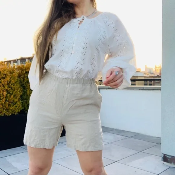 J.Jill Linen High Waist Short Pull On Shorts Tan S