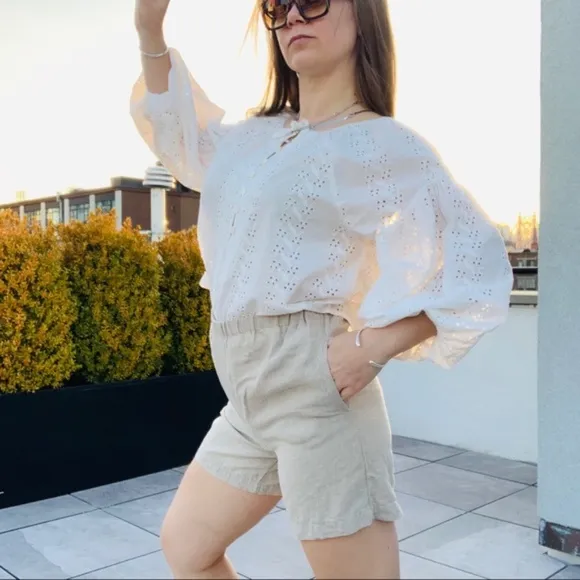 J.Jill Linen High Waist Short Pull On Shorts Tan S