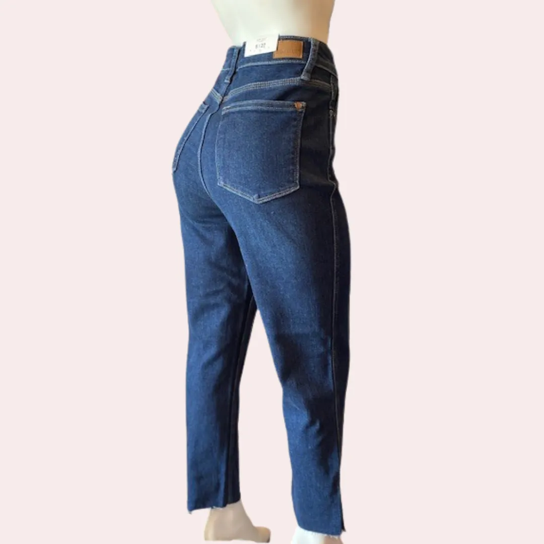 Judy Blue cropped straight leg jeans with side slit