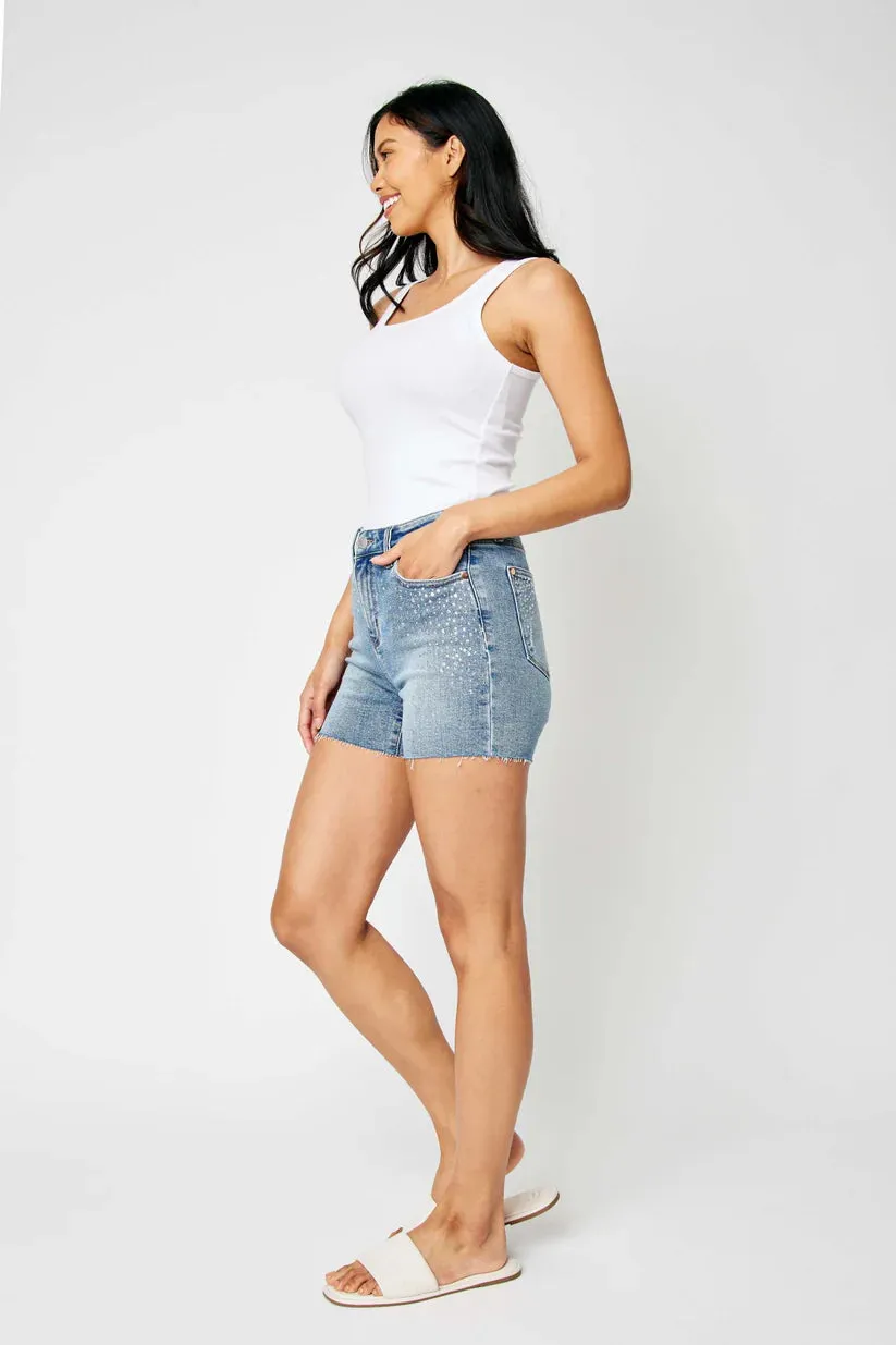 Judy Blue High Waist Rhinestone Decor Denim Short