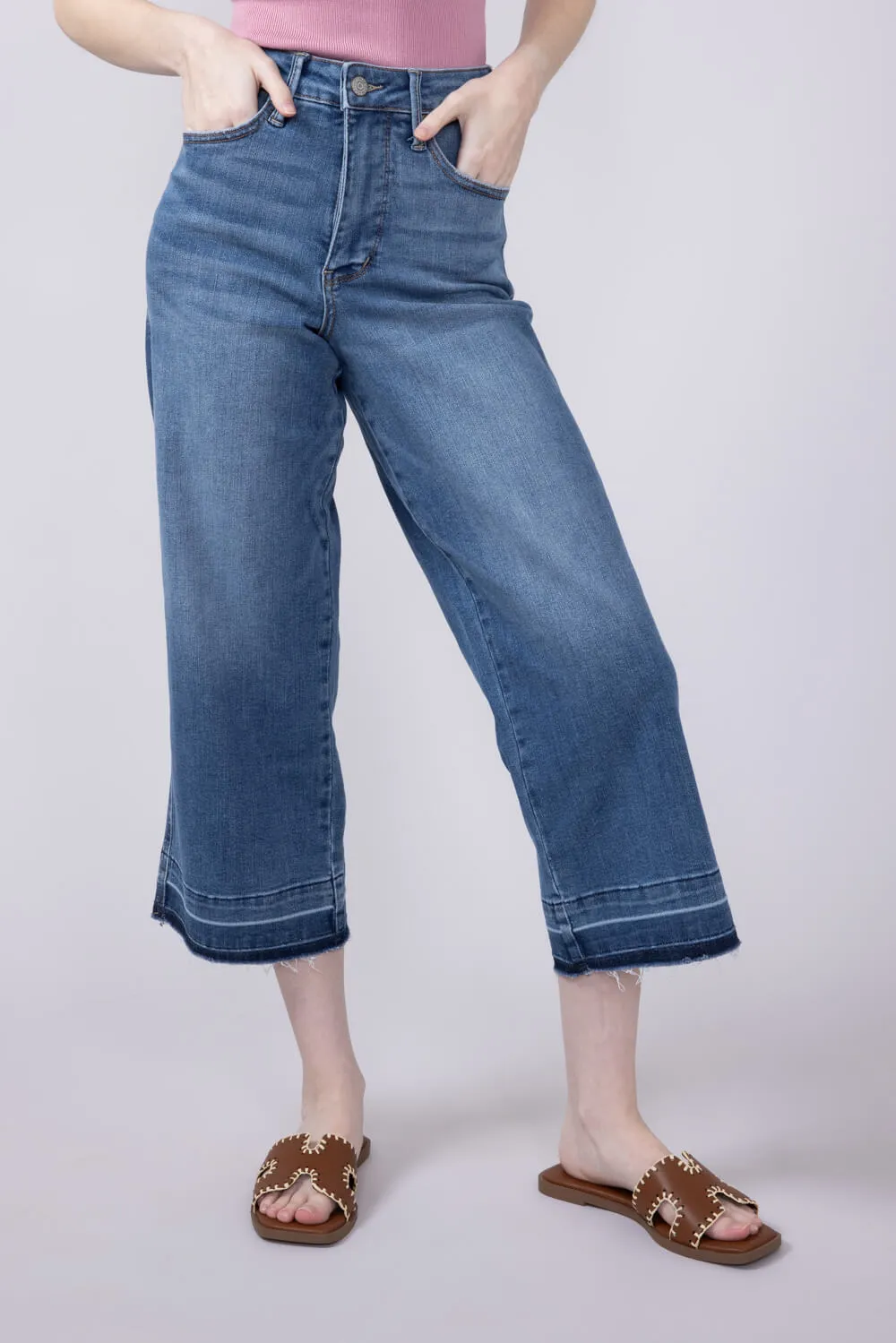Judy Blue Tummy Control Crop Wide Leg Jeans for Women | 88875REG