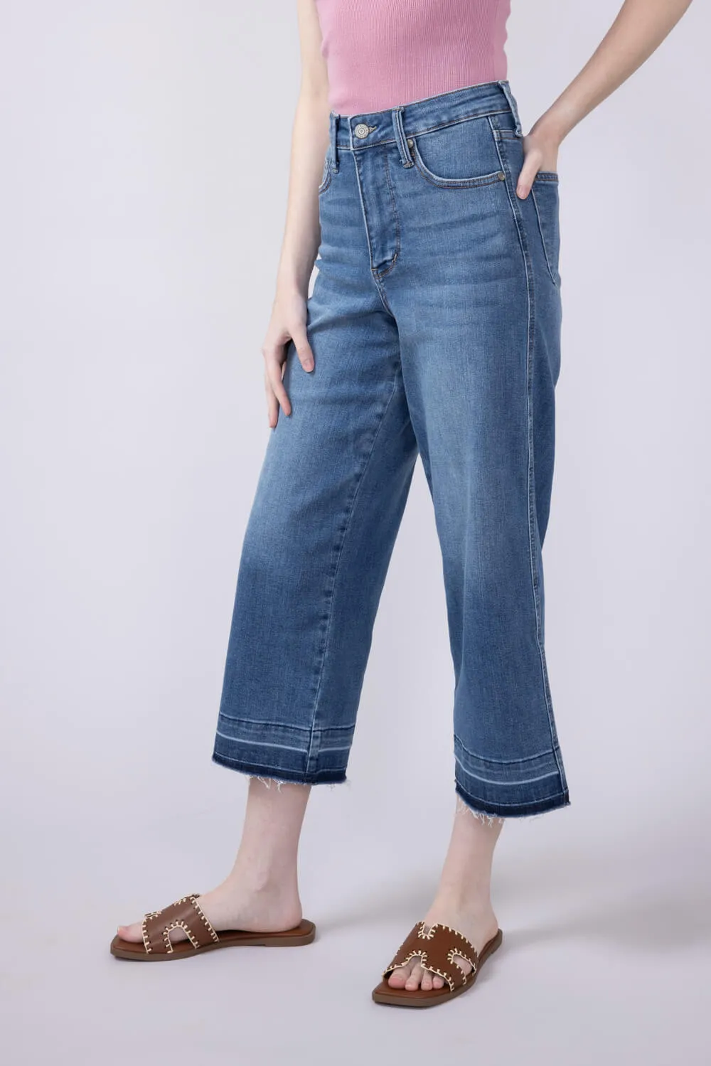 Judy Blue Tummy Control Crop Wide Leg Jeans for Women | 88875REG