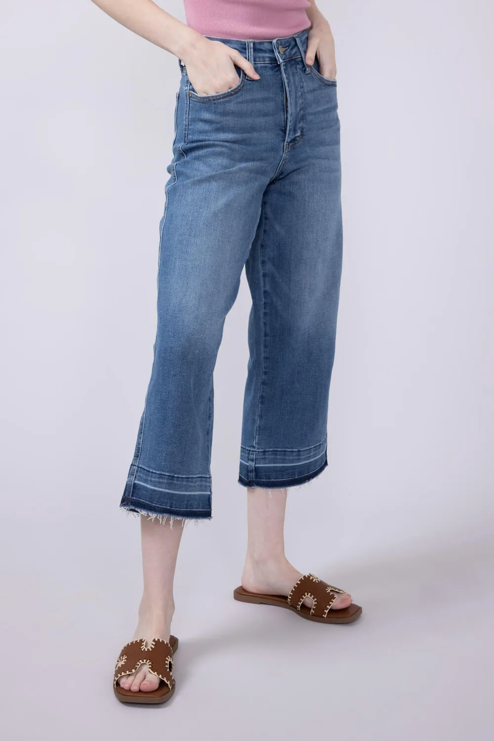 Judy Blue Tummy Control Crop Wide Leg Jeans for Women | 88875REG