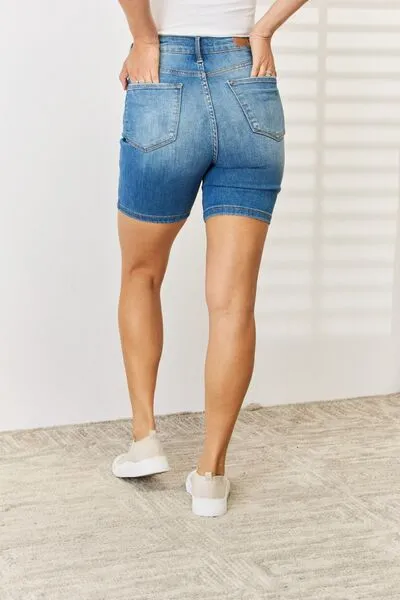 Judy Blue Tummy Control Double Button Bermuda Denim Shorts - Online Exclusive