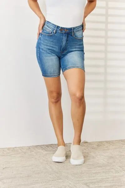 Judy Blue Tummy Control Double Button Bermuda Denim Shorts - Online Exclusive