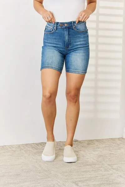 Judy Blue Tummy Control Double Button Bermuda Denim Shorts - Online Exclusive