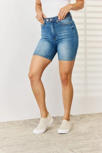 Judy Blue Tummy Control Double Button Bermuda Denim Shorts - Online Exclusive