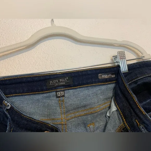 Judy Blue Wide Leg Jeans Women's 13/31 Dark Blue Raw Hem Flare High Rise