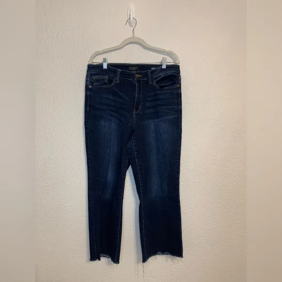 Judy Blue Wide Leg Jeans Women's 13/31 Dark Blue Raw Hem Flare High Rise