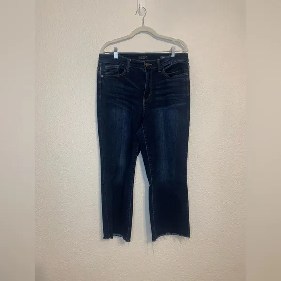 Judy Blue Wide Leg Jeans Women's 13/31 Dark Blue Raw Hem Flare High Rise