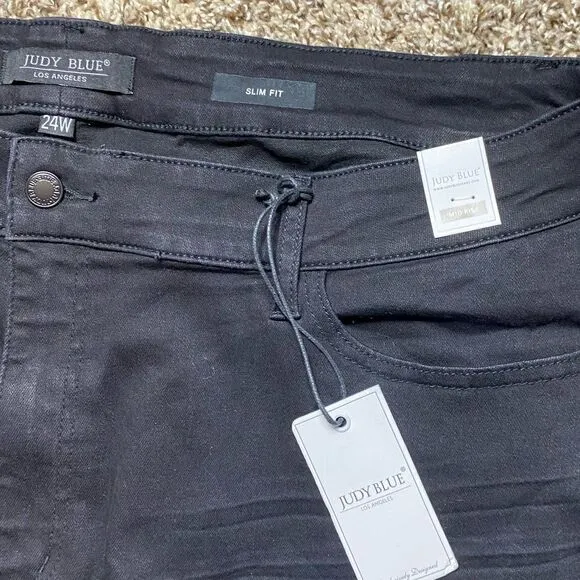 Judy Blue Lola Mid Rise Tapered Slim Fit Distressed Jeans Size 24W
