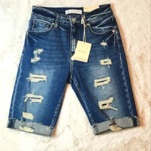 KanCan Distressed High Rise Bermuda Denim Shorts