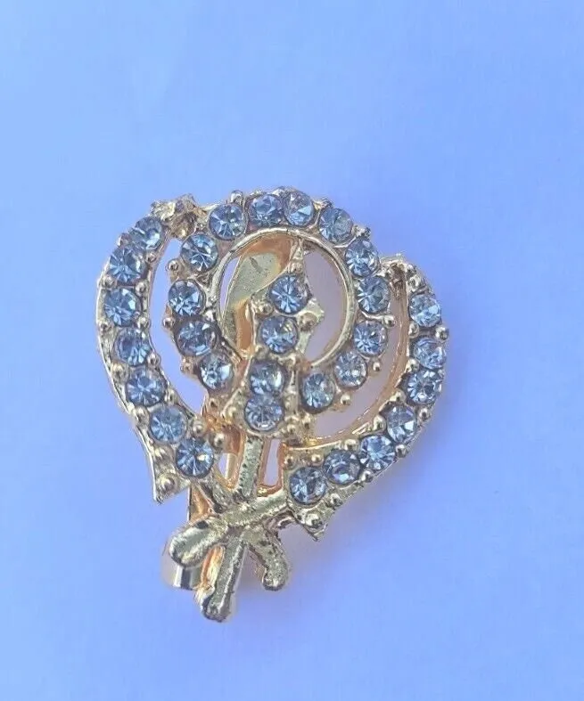 Khanda brooch gold plated stunning diamonte sikh king pin singh kaur broach k58