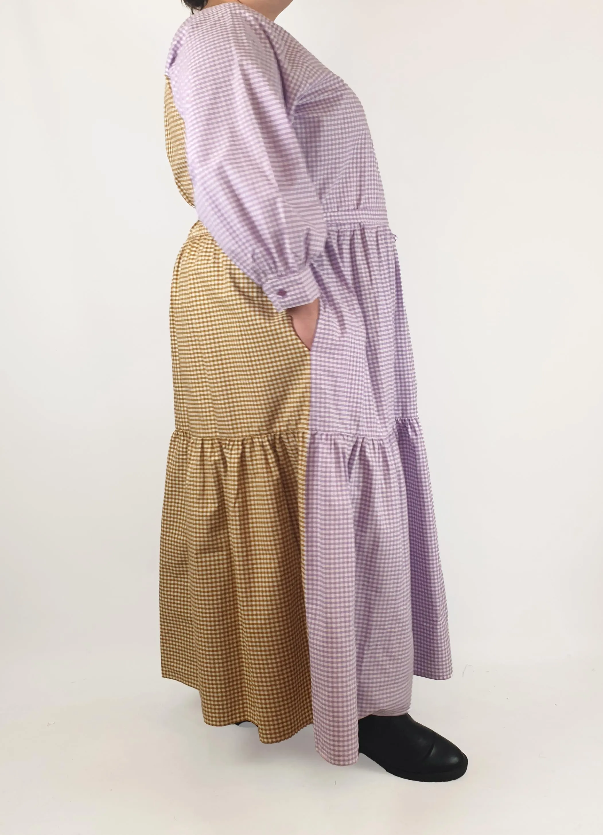 Kholo purple and mustard check print maxi dress size 24