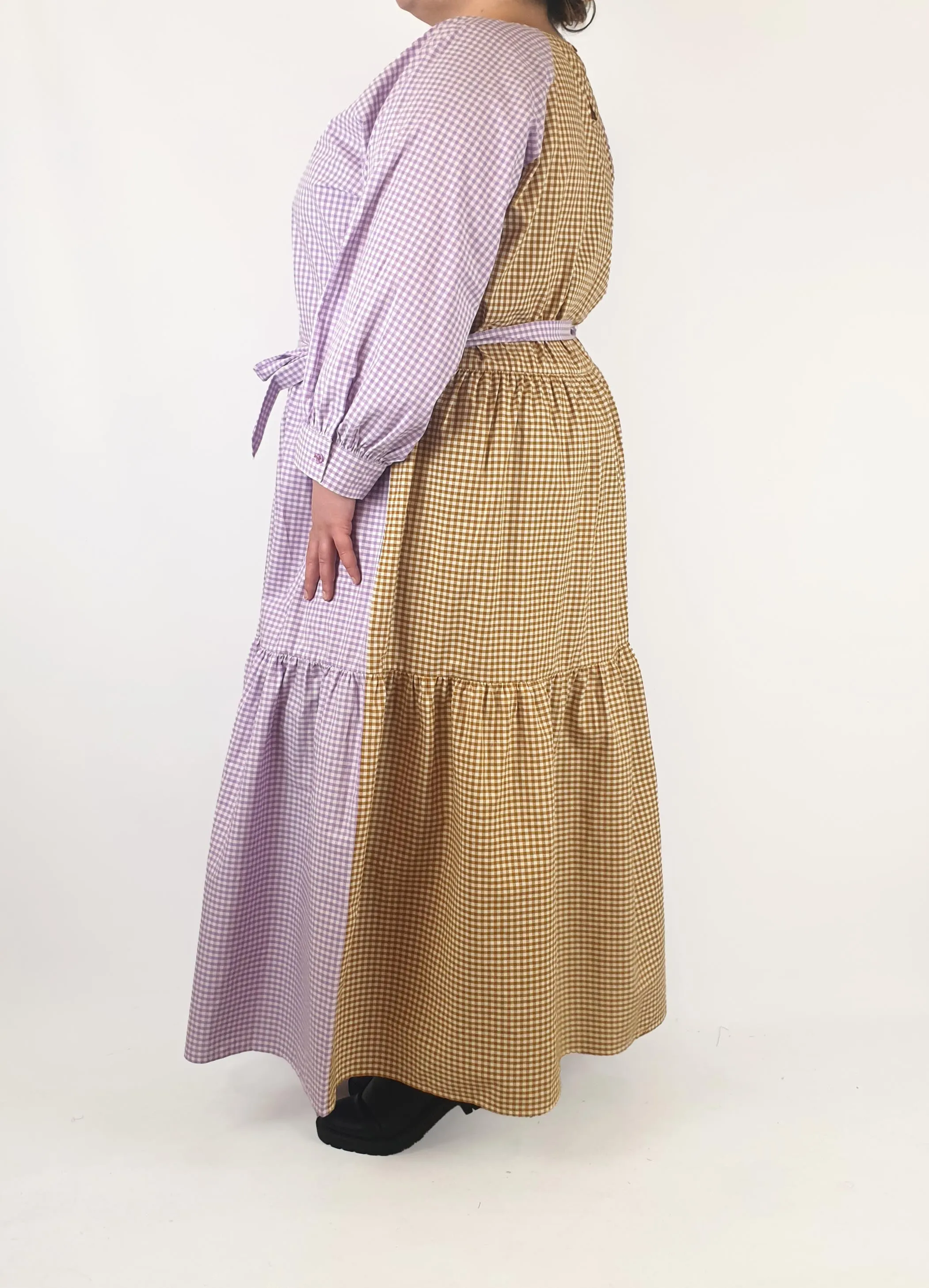 Kholo purple and mustard check print maxi dress size 24