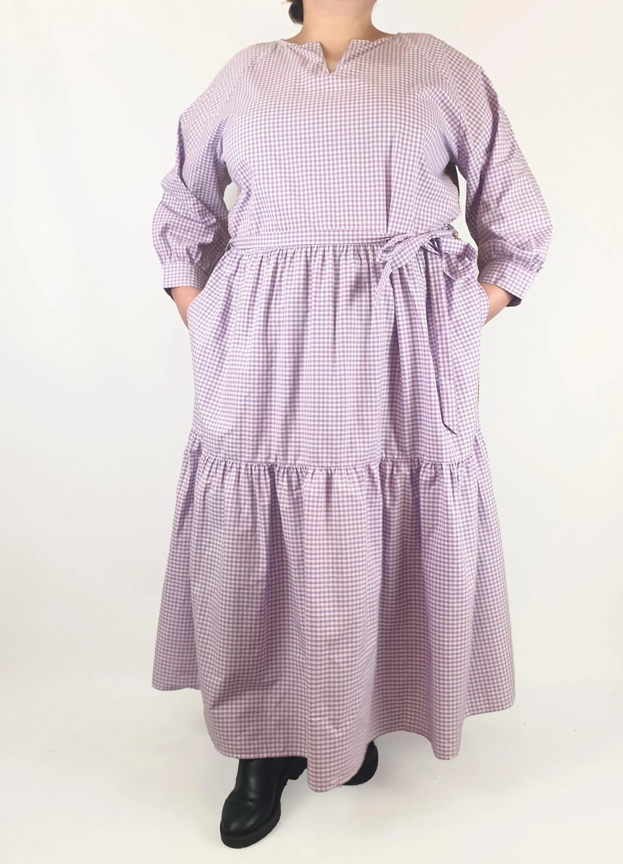 Kholo purple and mustard check print maxi dress size 24