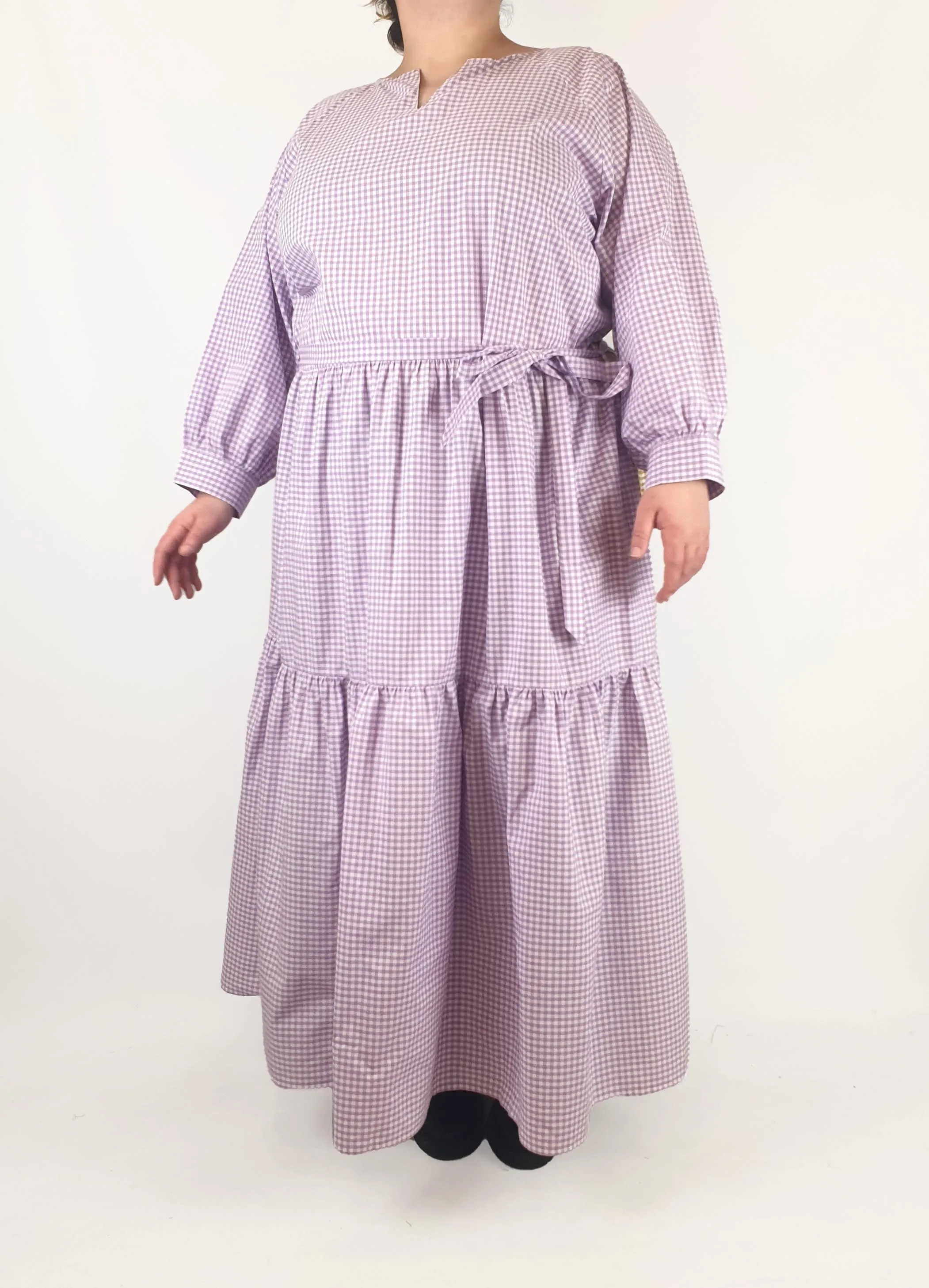 Kholo purple and mustard check print maxi dress size 24