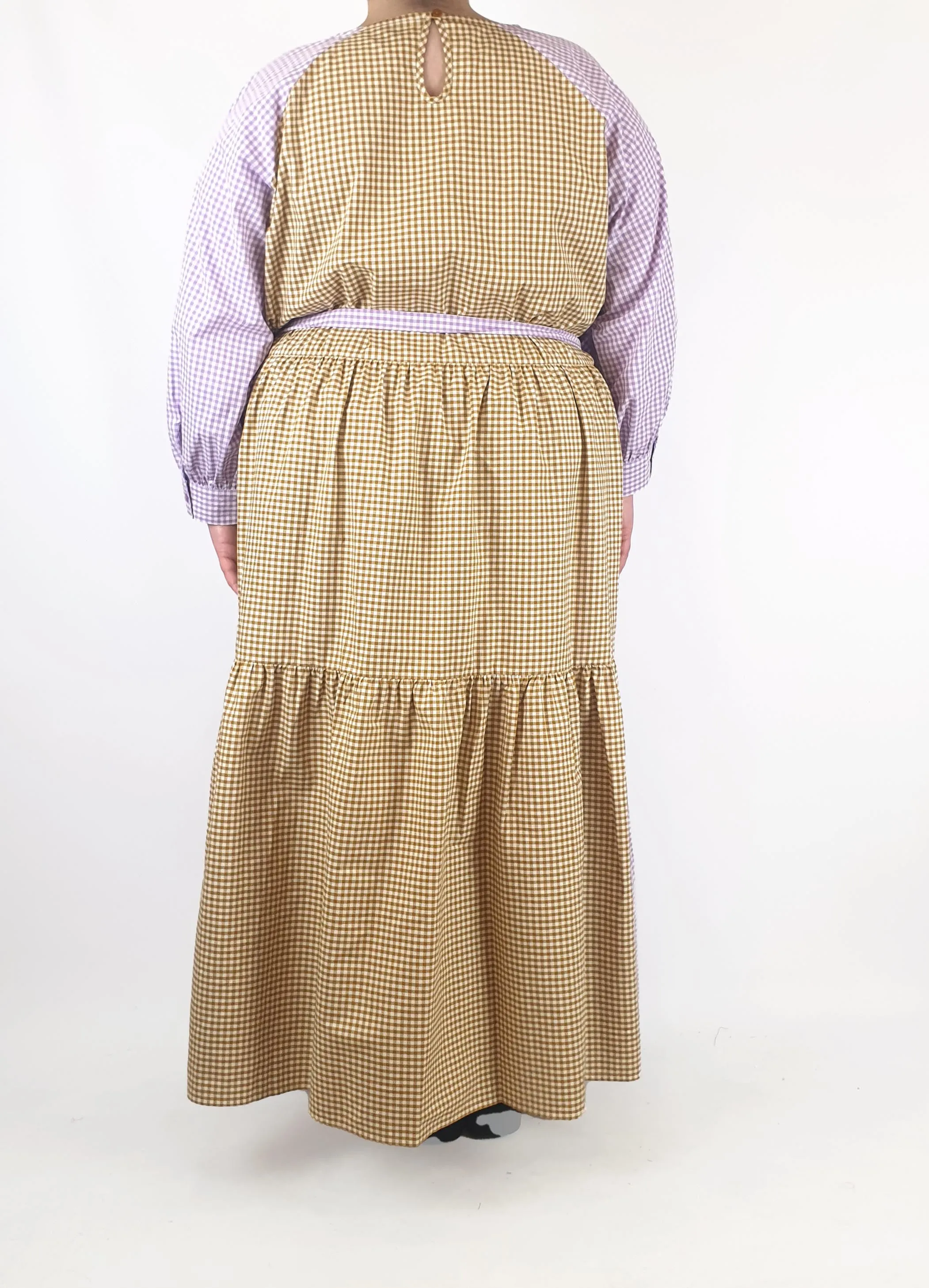 Kholo purple and mustard check print maxi dress size 24