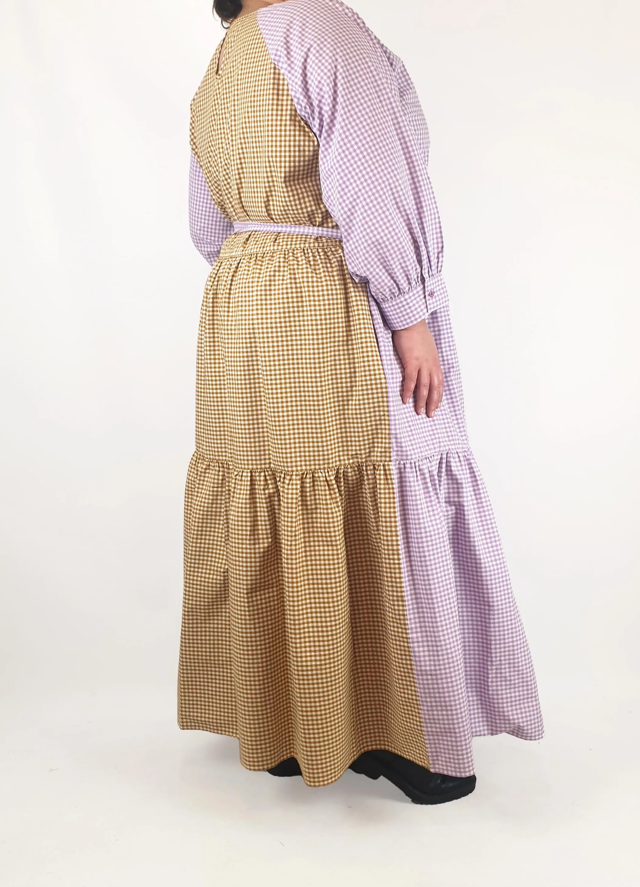Kholo purple and mustard check print maxi dress size 24