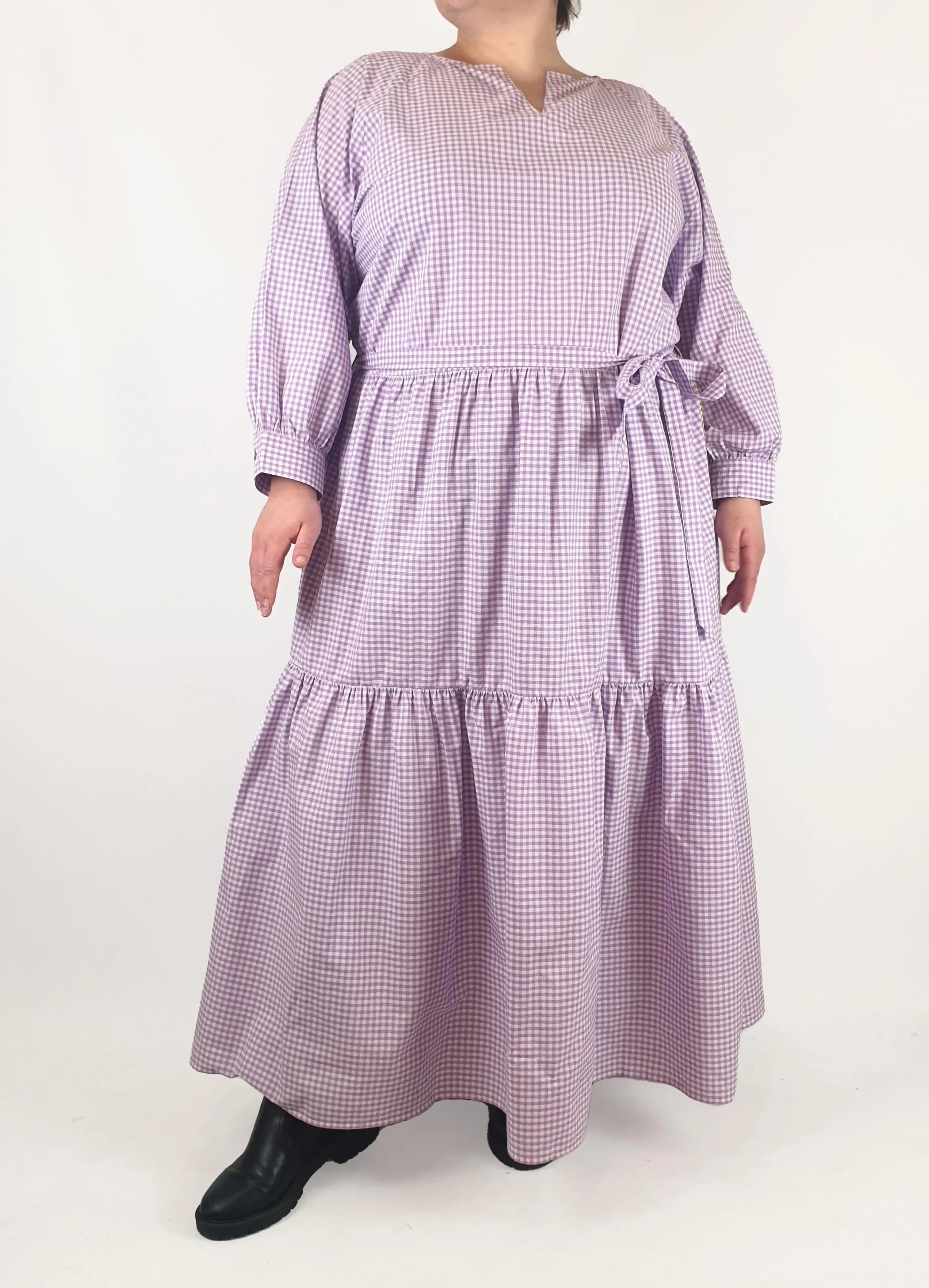Kholo purple and mustard check print maxi dress size 24