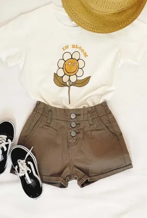 KIDS HIGH WAISTED PAPER BAG COTTON SHORTS