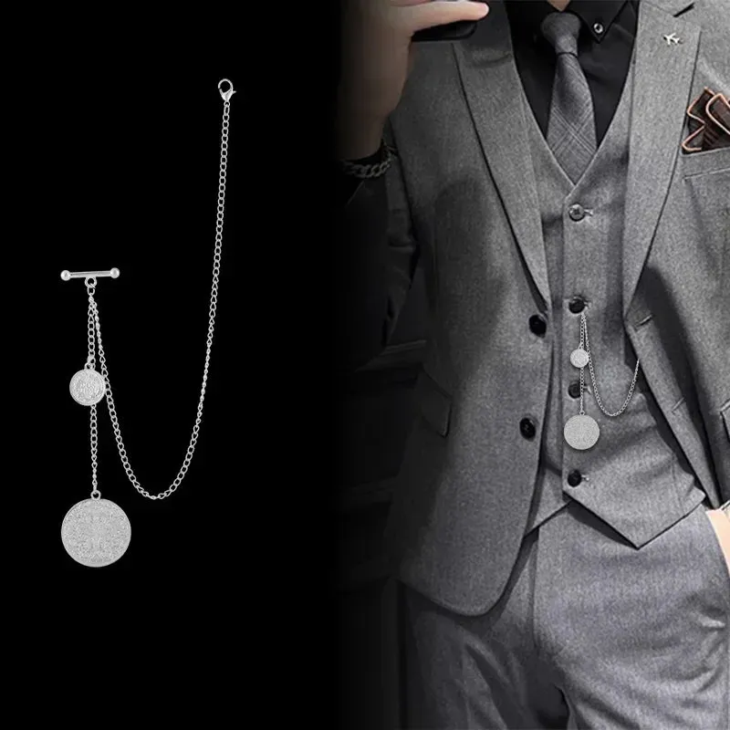 Korean Fashion Tassel Chain Brooches for Men Shirt Suit Collar Pins