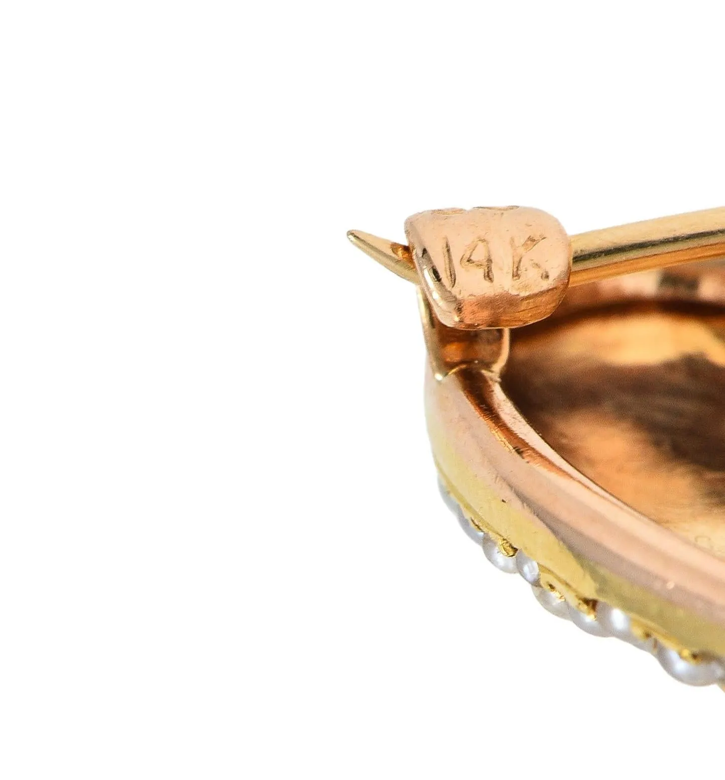 Krementz & Co. Victorian Diamond Pearl 14 Karat Yellow Gold Antique Puffy Heart Pendant Brooch