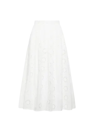 KYLIE WHITE FLORAL EYELET COTTON SKIRT