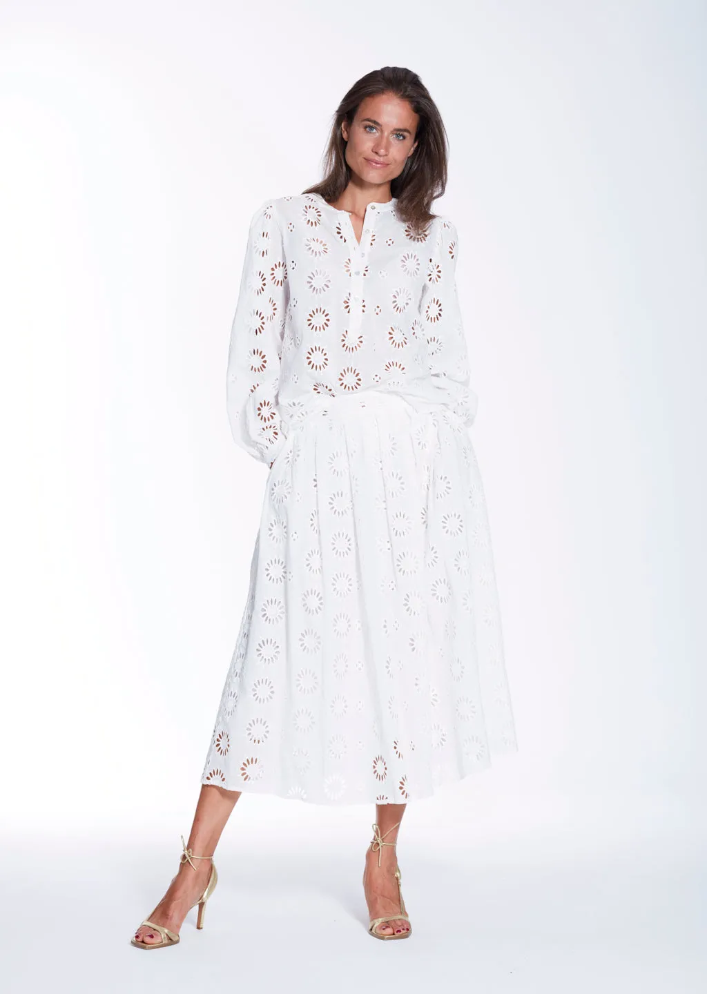 KYLIE WHITE FLORAL EYELET COTTON SKIRT