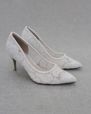 Lace Bridal Pump with Mini Pearls