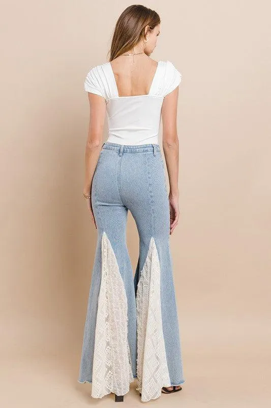 LACE DETAIL WIDE LEG JEANS