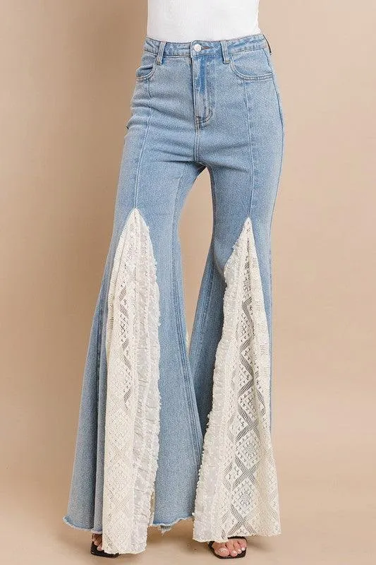 LACE DETAIL WIDE LEG JEANS
