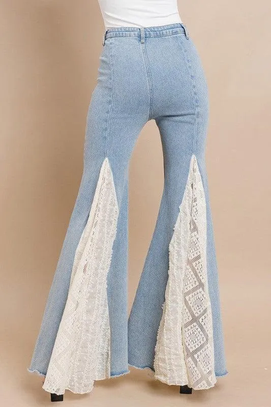 LACE DETAIL WIDE LEG JEANS