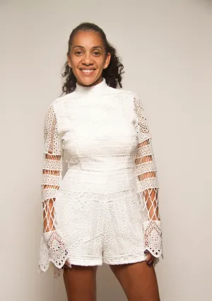 Lace Romper With Long Sleeve